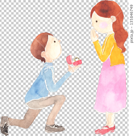 ひざまずきプロポーズする男性のイラスト ひざまずきプロポーズする男性のイラスト 135846749