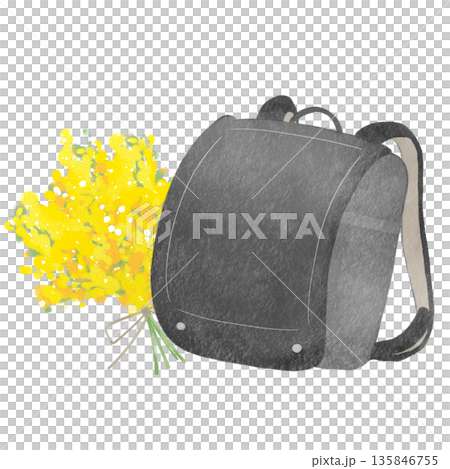 黑色書包水彩插畫 | 書包、學校、入學、新學期 黑色書包水彩插畫 | 書包、學校、入學、新學期 135846755