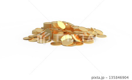 ポイ活イメージ　積み重ねられたゴールドコイン　CG 135846904