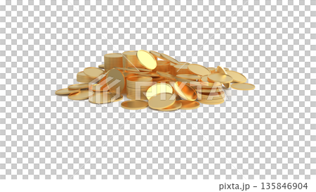 ポイ活イメージ　積み重ねられたゴールドコイン　CG 135846904