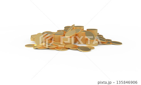 ポイ活イメージ　積み重ねられたゴールドコイン　CG 135846906