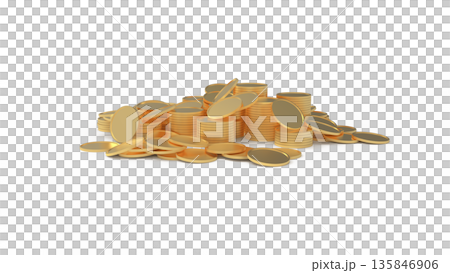 ポイ活イメージ　積み重ねられたゴールドコイン　CG 135846906