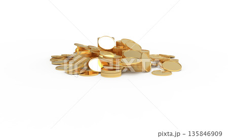 ポイ活イメージ　積み重ねられたゴールドコイン　CG 135846909
