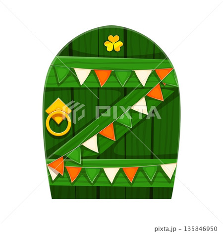 St Patricks font typeset wooden door letter Z. Irish folk font vector sign, March celebration type element. Saint Patrick day ABC typeset symbol with wooden door, garland, golden handle and clover St Patricks font typeset wooden door letter Z. Irish folk font vector sign, March celebration type element. Saint Patrick day ABC typeset symbol with wooden door, garland, golden handle and clover 135846950