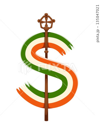 St Patricks day font irish scarf and scepter punctuation dollar sign. Spring holiday typeface vector element, March celebration typeset special symbol or font sign with Saint Patricks wooden staff 135847021