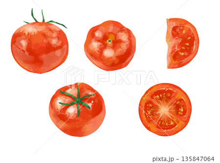 瑞々しいトマトの断面ののイラスト 瑞々しいトマトの断面ののイラスト 135847064