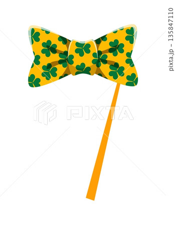 St Patricks leprechaun yellow bow tie photo booth mask. Spring party vector costume element, Saint Patrick holiday kids photo booth mask with leprechaun costume bow tie with shamrock clovers pattern St Patricks leprechaun yellow bow tie photo booth mask. Spring party vector costume element, Saint Patrick holiday kids photo booth mask with leprechaun costume bow tie with shamrock clovers pattern 135847110