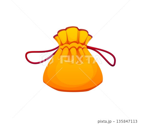 Chinese fortune pouch, traditional golden lucky money bag with red cord. Festive cartoon sack representing wealth and prosperity in Asian culture. Vector isolated Lunar new year celebration gift sack Chinese fortune pouch, traditional golden lucky money bag with red cord. Festive cartoon sack representing wealth and prosperity in Asian culture. Vector isolated Lunar new year celebration gift sack 135847113