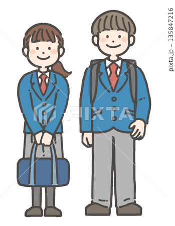 制服姿で笑顔の男の子と女の子の中学生・高校生 制服姿で笑顔の男の子と女の子の中学生・高校生 135847216