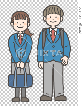 制服姿で笑顔の男の子と女の子の中学生・高校生 制服姿で笑顔の男の子と女の子の中学生・高校生 135847216