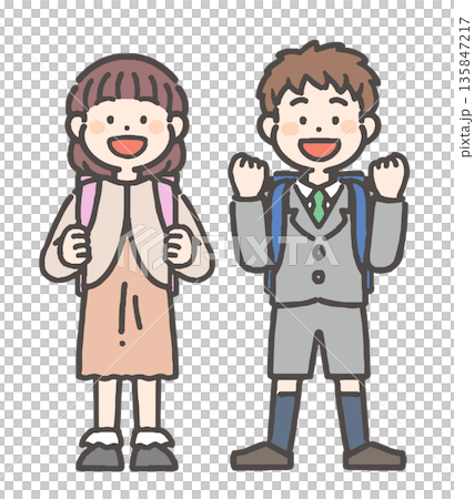 笑容燦爛的小學生男孩女孩 笑容燦爛的小學生男孩女孩 135847217