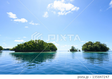 船から見るパラオの島々　ロックアイランド　パラオの風景 135847247