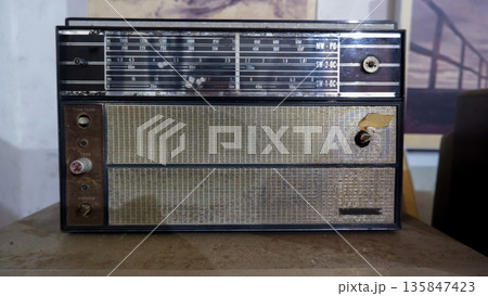 Antique Multiband Portable Radio with Analog Tuning Scale and Mesh Grille Antique Multiband Portable Radio with Analog Tuning Scale and Mesh Grille 135847423