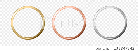 Vector 3d Metal Circle Frames Set, Isolated. Gold Ring Frame, Rose Gold Ring Frame, Silver Ring Frame for Logo, Badge, Label, Monogram, Wedding Design. Round Border Vector 3d Metal Circle Frames Set, Isolated. Gold Ring Frame, Rose Gold Ring Frame, Silver Ring Frame for Logo, Badge, Label, Monogram, Wedding Design. Round Border 135847542