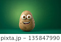 Happy smiling 3d cartoon potato character on green background 135847990