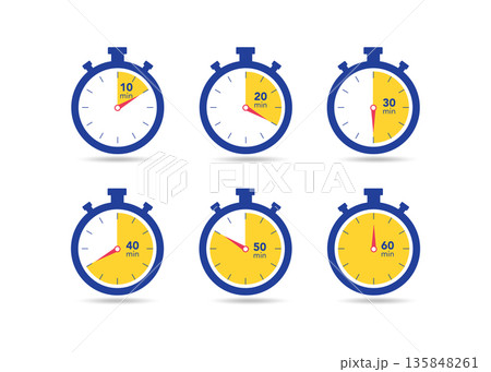 Set of timer and Stopwatch icons. Countdown symbol stock illustration Set of timer and Stopwatch icons. Countdown symbol stock illustration 135848261