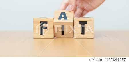 hand change wooden block FAT to FIT. Fitness, Exercise, Healthy, Wellness, motivation and wellbeing concepts hand change wooden block FAT to FIT. Fitness, Exercise, Healthy, Wellness, motivation and wellbeing concepts 135849077