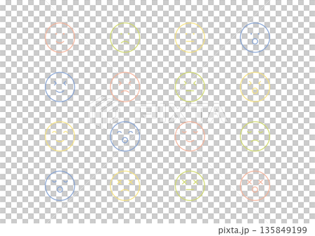 一組簡單的各種面部表情插圖（顏色 1） 135849199