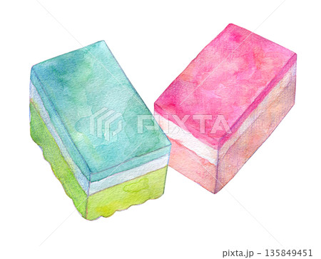 水彩イラスト　手描きイラスト　食器用スポンジ 135849451