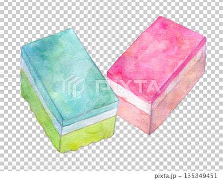 水彩イラスト　手描きイラスト　食器用スポンジ 135849451