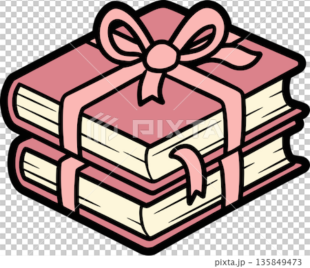 Stacked Pink Books Tied with Ribbon Gift Cartoon Illustration Stacked Pink Books Tied with Ribbon Gift Cartoon Illustration 135849473