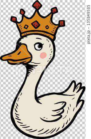 Royal Duck with Crown and Blush Cartoon Illustration 135849585