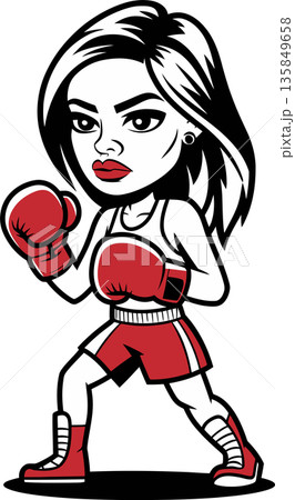 Female Boxer in Red Gear Fighting Stance Illustration 135849658
