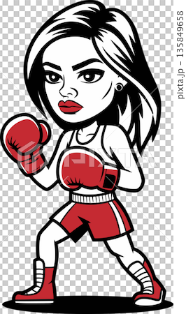 Female Boxer in Red Gear Fighting Stance Illustration 135849658