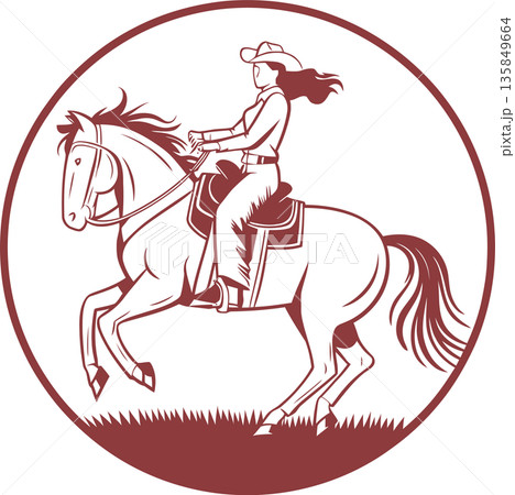 Horse Rider in Circle Emblem Illustration 135849664