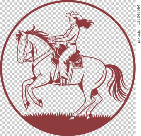 Horse Rider in Circle Emblem Illustration 135849664