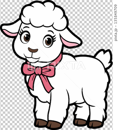 White Lamb with Pink Bow Cartoon Illustration White Lamb with Pink Bow Cartoon Illustration 135849709