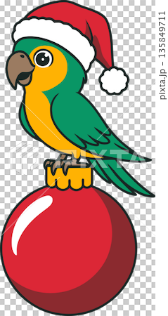 Parrot in Santa Hat on Christmas Ornament Cartoon Illustration Parrot in Santa Hat on Christmas Ornament Cartoon Illustration 135849711