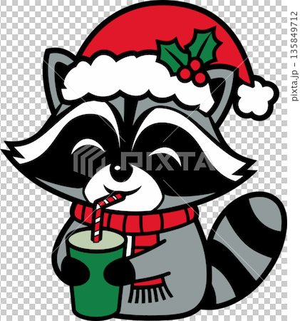 Raccoon in Santa Hat Drinking from Cup Cartoon Illustration Raccoon in Santa Hat Drinking from Cup Cartoon Illustration 135849712