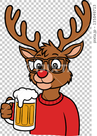 Reindeer in Sweater Holding Beer Cartoon Illustration Reindeer in Sweater Holding Beer Cartoon Illustration 135849713