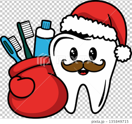 Tooth with Santa Hat and Dental Stocking Cartoon Illustration Tooth with Santa Hat and Dental Stocking Cartoon Illustration 135849715