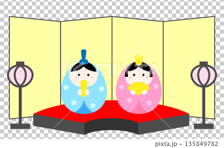 扇型の台座に乗ったかわいい雛人形のイラスト 扇型の台座に乗ったかわいい雛人形のイラスト 135849782
