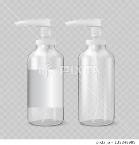 Realistic Transparent Plastic Spray Bottle Mockup with White Trigger. Vector 135849999