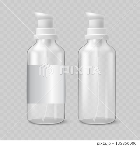 Realistic Transparent Plastic Spray Bottle Mockup with White Trigger. Vector 135850000