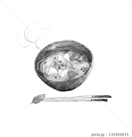 水彩で描いた温かいお味噌汁 135850035