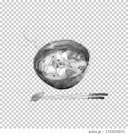 水彩で描いた温かいお味噌汁 135850035