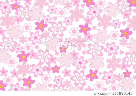 Various pink flower pattern on white background for spring and summer wallpaper, fabric print, floral pattern, textile, nature, garden, backdrop, garment, picnic blanket, duvet, phone case, book cover Various pink flower pattern on white background for spring and summer wallpaper, fabric print, floral pattern, textile, nature, garden, backdrop, garment, picnic blanket, duvet, phone case, book cover 135850143