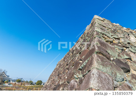 大和郡山城の天守台を青空バックで見上げる風景 135850379