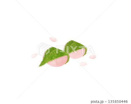 関西風の桜餅(道明寺)二つと舞い散る桜の花びら・和菓子・春のスイーツ・水彩イラスト素材 関西風の桜餅(道明寺)二つと舞い散る桜の花びら・和菓子・春のスイーツ・水彩イラスト素材 135850446