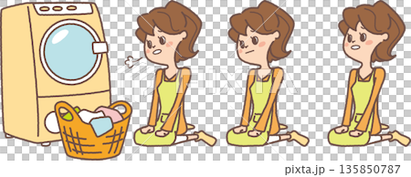 Illustration of a woman in trouble doing laundry Illustration of a woman in trouble doing laundry 135850787