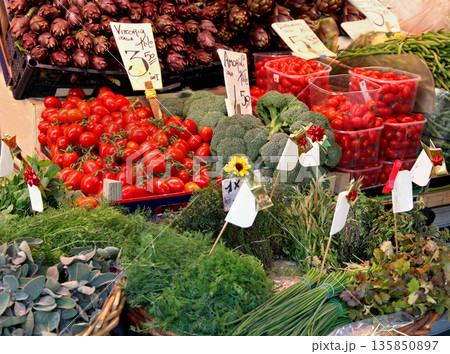 Organic vegetables market stall 135850897