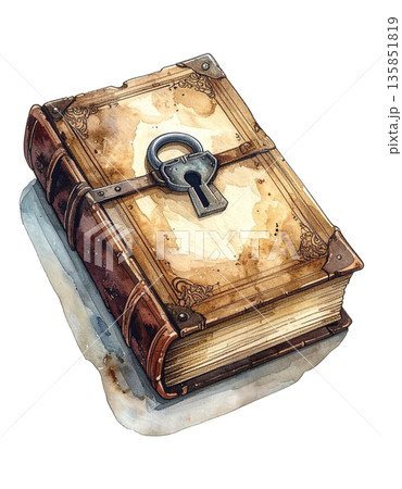 ルノルマンカード「本」秘密と知識を象徴する重厚な本の水彩画イラスト1／チラシやポスター用素材 135851819