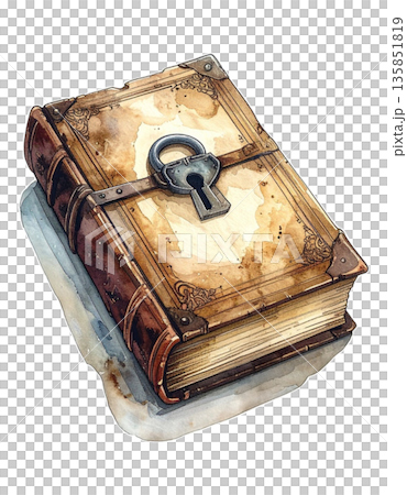 雷諾曼卡牌「書」水彩插畫，描繪了一本厚重的書，象徵著秘密和知識。 1 / 可用於傳單和海報製作。 135851819