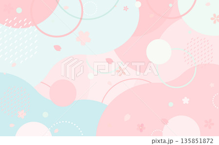 ピンクと水色の桜のポップな背景_横 135851872