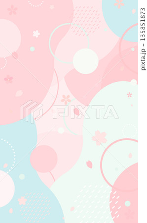 ピンクと水色の桜のポップな背景_縦 ピンクと水色の桜のポップな背景_縦 135851873