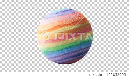 3D illustration of a beautiful rainbow colored marbled sphere on a transparent background (png) 135852006